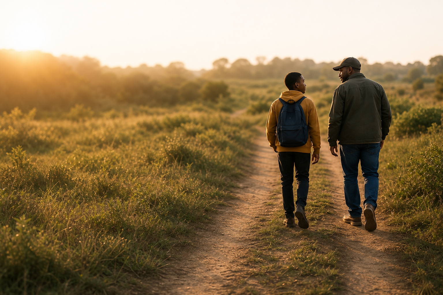 Young person and mentor walking together